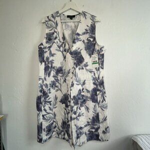 Karen Kane Womens Seaside Pleat Front Dress Large Floral Linen Sleeveless New